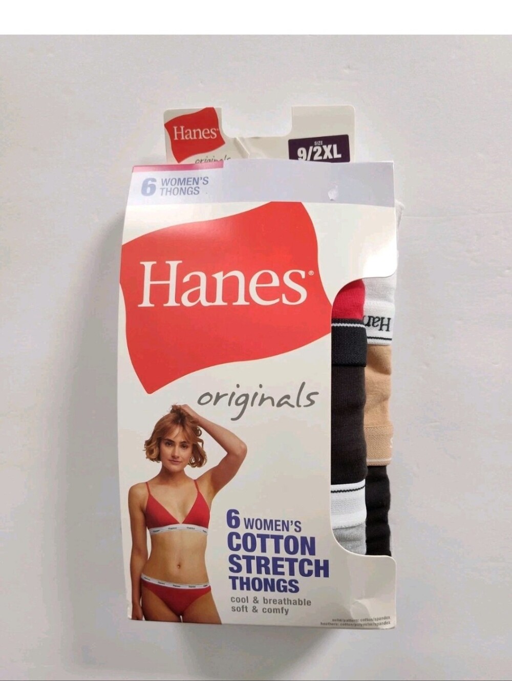 Hanes Originals Size 9 (2XL) Thong Underwear Stretch Cotton 6-Pack Soft Comfy